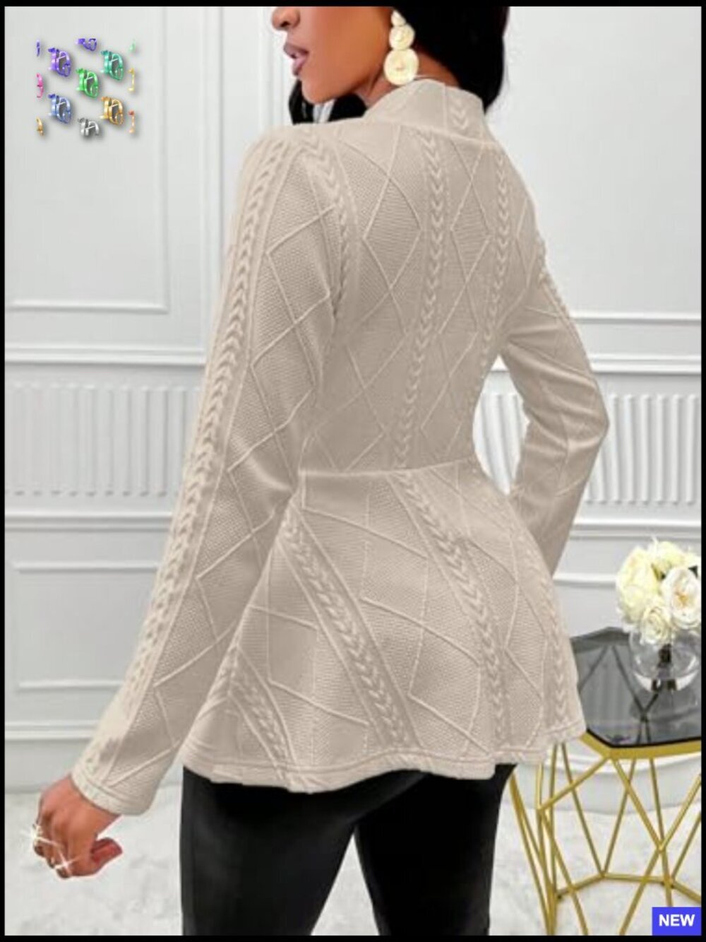 Knit Blazer Peplum Silhouette Business Casual Long Sleeve Cardigan Jacket - Picture 6 of 6